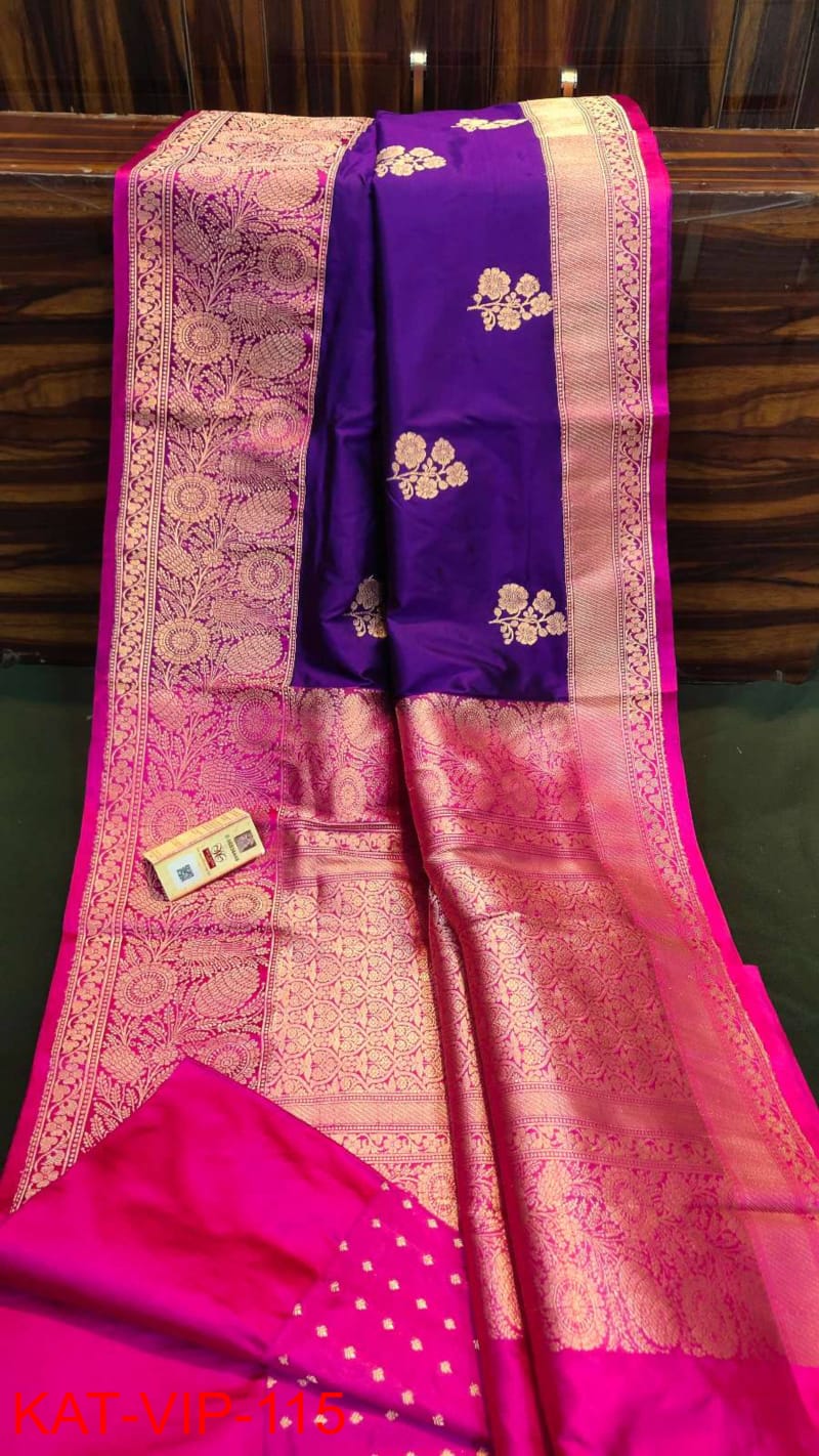 Awesome Magenta and Purple Banarasi Katan Saree - Vinsa Fashion