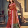 Beautiful Aura Silk Brown Saree with Green Contrast Pallu