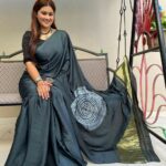 Awesome Dark Slate Gray Silk Saree with Hand Shibori Pallu