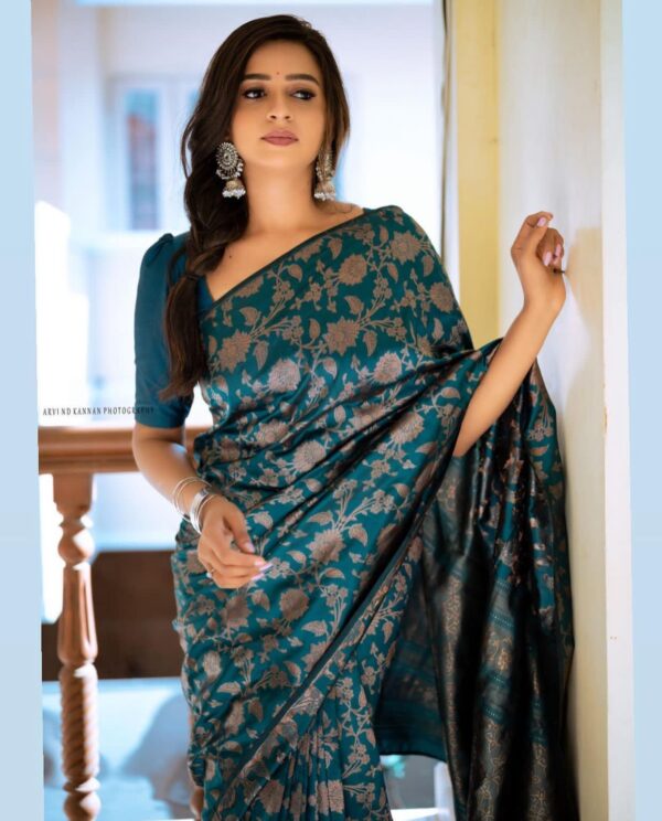 Beautiful Steel Blue Art Silk Jacquard Border Saree - Vinsa Fashion