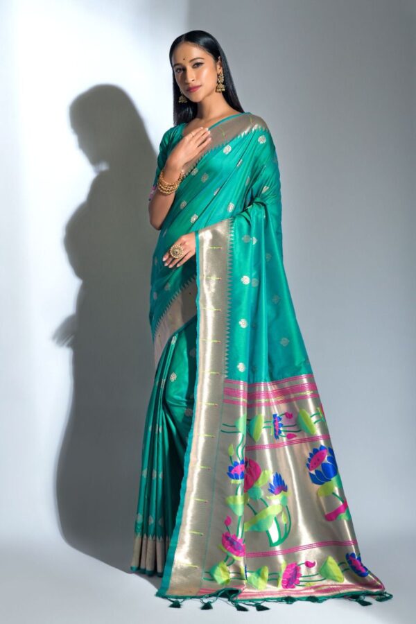 Beautiful Teal Paithani Silk Saree