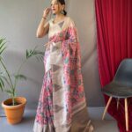 Designer Light Pink Tusser Saree