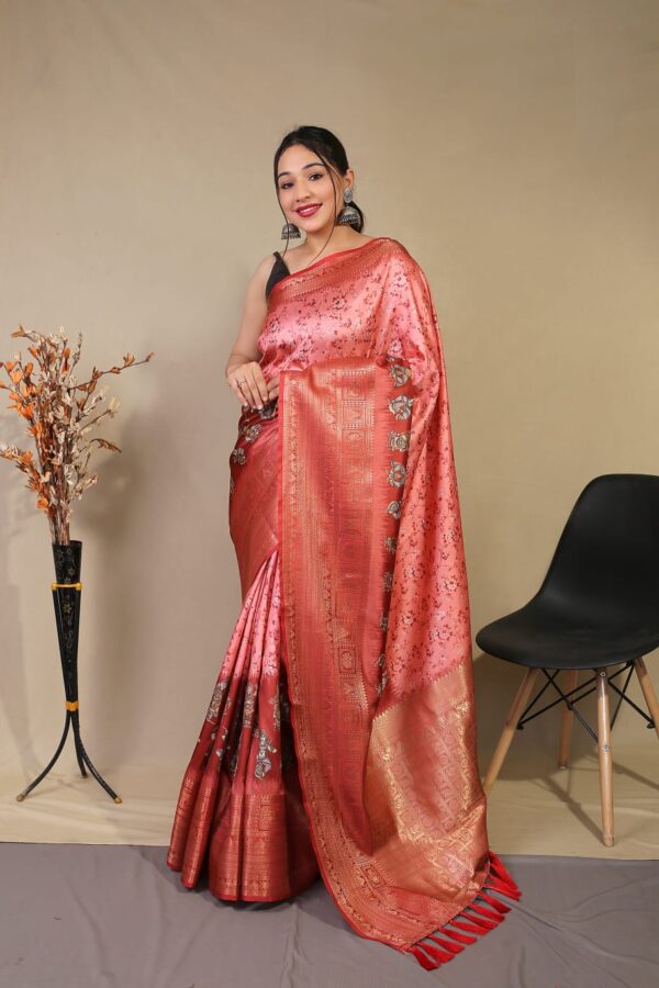 Pure Kanchipuram Pink Digital Printed Saree