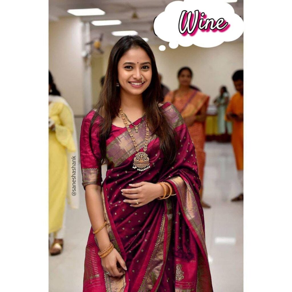 Beautiful Paithani Silk Wine Saree - Vinsa Fashion